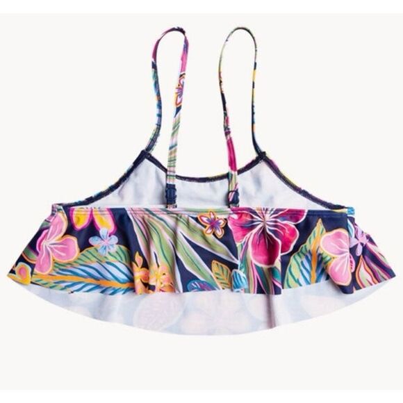 NWT Roxy Girls' Paradise Trip Flutter Floral Swim Top Size 10 Black - Picture 2 of 9